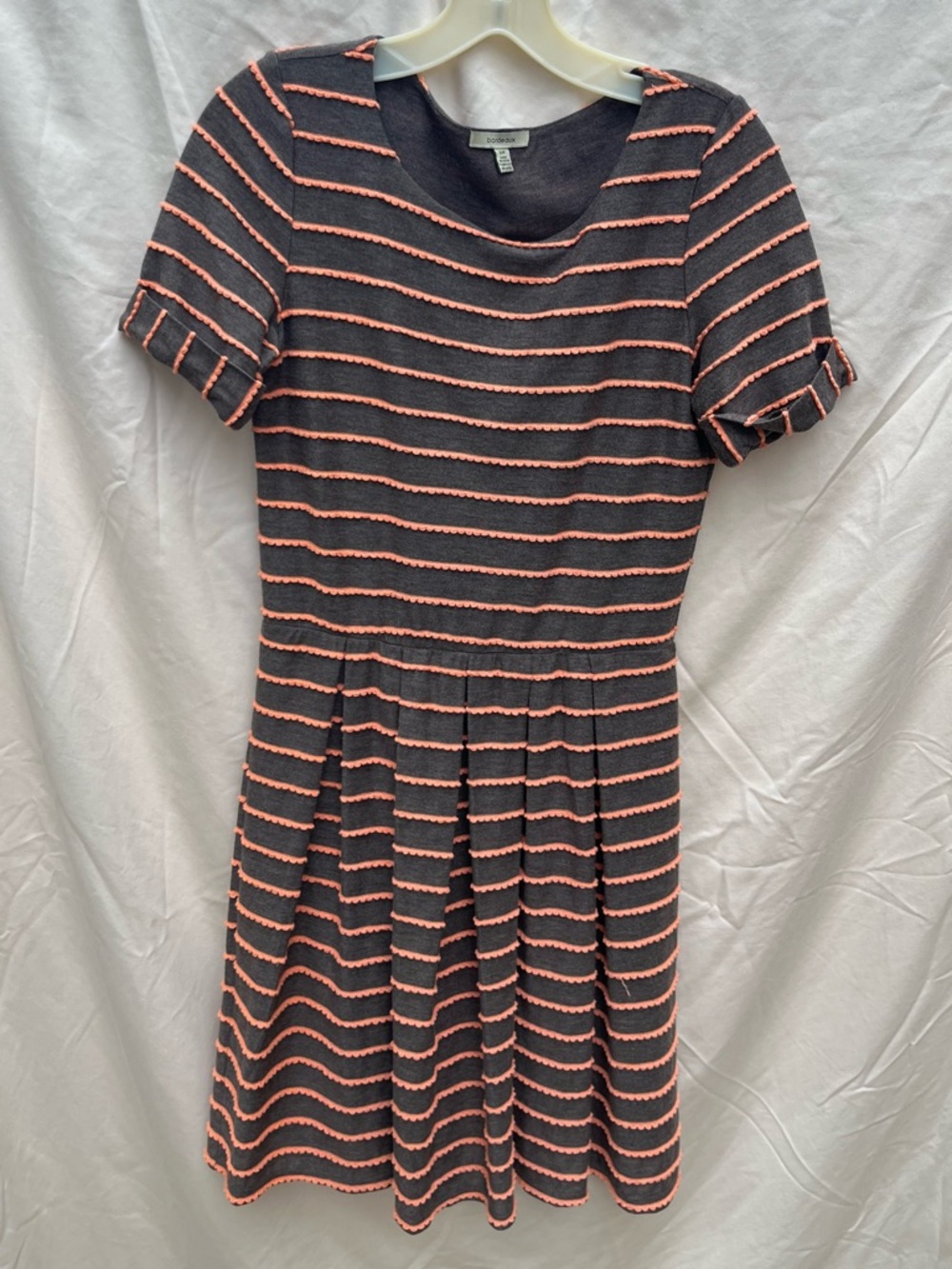 Anthropologie Bordeaux Small Charcoal Gray Short Sleeve Dress Orange Stripes